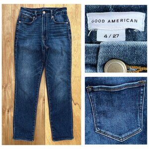 GOOD AMERICAN Women’s Distressed Blue Mid Rise Stretch Denim Jeans sz 4/27